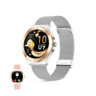 Smartwatch KSIX Lya, Pantalla AMOLED 1.19”, Aut. 7 días, Correa metal y silicona rosa, Modos deporte y salud, Llamadas
