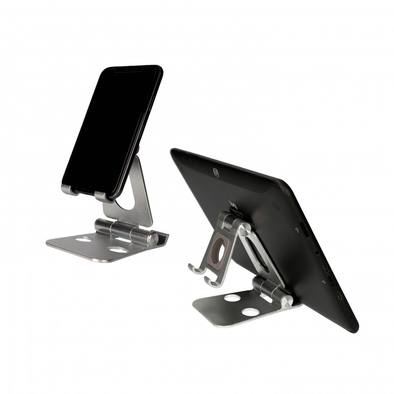 Soporte escritorio para movil, tablet y smartwatch, Rotación: 360°, Material aluminio