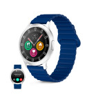 KSIX Core 3 Smartwatch, 1.32" AMOLED, 5-day battery life, IP67, silver zinc alloy case, blue magnetic silicone strap