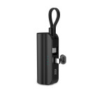 Power bank de bolsillo KSIX 5.000 mAh, Cable y soporte integrado, Cable USB-C a USB-C, Indicadores LED, Negro
