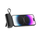 KSIX 5,000 mAh pocket power bank, integrated cable and stand, USB-C to USB-C cable, LED indicators, black