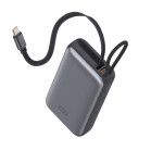 KSIX 10,000 mAh Power Bank, 35W Fast Charging Power Delivery, Retractable USB-C Cable, Lanyard, LED Display, Black