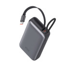 Power bank KSIX 10.000 mAh, 35W Power Delivery, cable retráctil USB-C, colgante, pantalla LED, negro