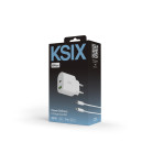 KSIX 30W Wall Charger, Power Delivery, Ultra-Fast Charging, GaN, USB-C + USB-A, 1m USB-C to Lightning Cable, White