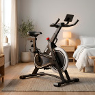 Bicicleta estática indoor KSIX KB01, Soporte Tablet y Smart Phone, Ajustable, Compatible apps Kinomap y Zwift, Negro