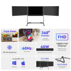 Pantalla triple para portátil, 15,6”, Full HD IPS, 100% sRGB, 60 Hz, HDR, plegable, 65W PD