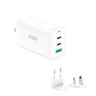 KSIX GaN 65W Multiport Wall Charger, PPS, Power Delivery, Ultra Fast Charging, US+EU+UK Connectors , White