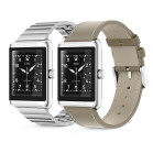 KSIX Nexus smartwatch, classic design, curved AMOLED display, stainless steel, IP68, 2 straps: silver and vegan leather