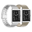 Smartwatch KSIX Nexus, diseño clásico, pantalla AMOLED curva, acero inoxidable, IP68, 2 correas plateada y de piel vegana