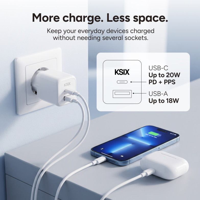 KSIX 20W Wall Charger, GaN, PPS,...