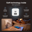 KSIX 20W Wall Charger, GaN, PPS, Power Delivery, Sustainable materials, (1 x USB-C + 1 x USB-A), White