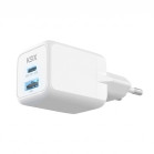 KSIX 30W Wall Charger, GaN, PPS, Power Delivery Sustainable materials, (1 x USB-C + 1 x USB-A), White