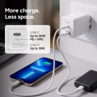 KSIX 30W Wall Charger, GaN, PPS, Power Delivery Sustainable materials, (1 x USB-C + 1 x USB-A), White