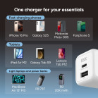 KSIX 30W Wall Charger, GaN, PPS, Power Delivery Sustainable materials, (1 x USB-C + 1 x USB-A), White