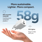 KSIX 30W Wall Charger, GaN, PPS, Power Delivery Sustainable materials, (1 x USB-C + 1 x USB-A), White