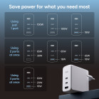 KSIX 100W Wall Charger, GaN, PPS, Power Delivery, Sustainable materials, (2 x USB-C + 1 x USB-A), White