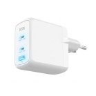 KSIX 100W Wall Charger, GaN, PPS, Power Delivery, Sustainable materials, (2 x USB-C + 1 x USB-A), White