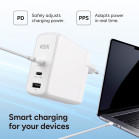 KSIX 100W Wall Charger, GaN, PPS, Power Delivery, Sustainable materials, (2 x USB-C + 1 x USB-A), White