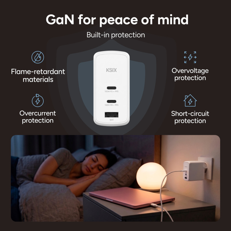 KSIX 100W Wall Charger, GaN, PPS,...