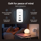 KSIX 100W Wall Charger, GaN, PPS, Power Delivery, Sustainable materials, (2 x USB-C + 1 x USB-A), White