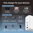 KSIX 100W Wall Charger, GaN, PPS, Power Delivery, Sustainable materials, (2 x USB-C + 1 x USB-A), White