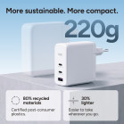 KSIX 100W Wall Charger, GaN, PPS, Power Delivery, Sustainable materials, (2 x USB-C + 1 x USB-A), White
