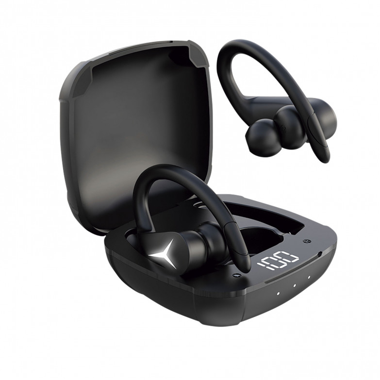 Auriculares inalámbricos Ksix Sport Buds 2, Diseño de gancho, Autonomía 7+25 h, Control táctil, Llamadas, Asistentes voz, Negro