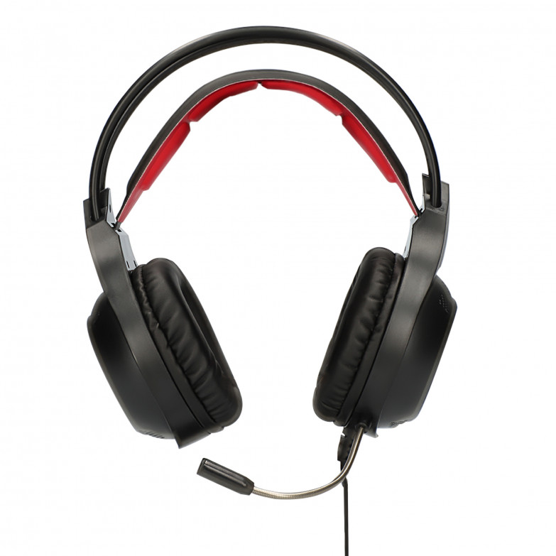 Auriculares gaming con cable Ksix Drakkar, Micrófono flexible incorporado, Jack 3.5 mm, Retroiluminación LED roja, Negro