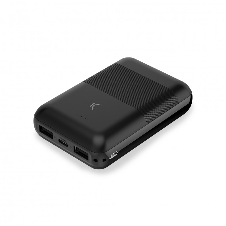 Powerbank Ksix Mini 10.000 mAh, Polímero de litio, 10 W, Cable USB-A a USB-C incluido, Carga simultánea, Negro