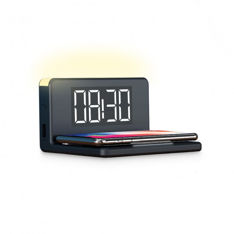 Ksix alarm clock and wireless charger 10W, Qi Tech, fast charge, Adjustable light and color temperature, USB-A, Black