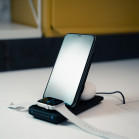Cargador inalámbrico KSIX 3en1 15W, Carga rápida simultánea, Para smartphones Qi, Apple Watch y AirPods, Cargador+Cable, Negro
