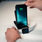 Cargador inalámbrico KSIX 3en1 15W, Carga rápida simultánea, Para smartphones Qi, Apple Watch y AirPods, Cargador+Cable, Negro