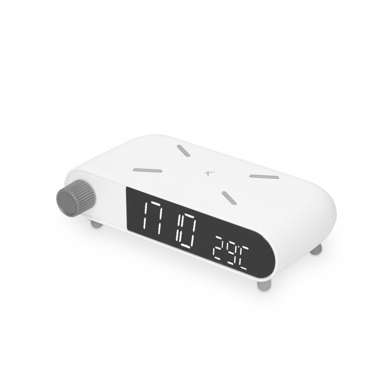 Despertador cargador inalámbrico Ksix 10W, Tecnología Qi, Indicador de temperatura, Blanco