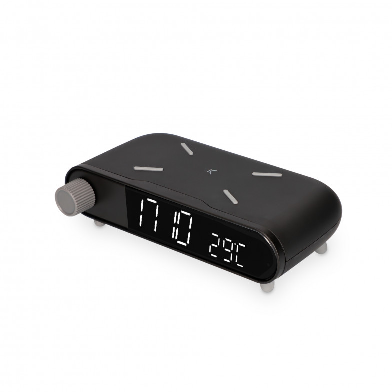 Despertador cargador inalámbrico Ksix 10W, Tecnología Qi, Indicador de temperatura, Negro