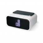 Despertador cargador inalámbrico KSIX 10W, Tec. Qi, Altavoz Wireless, Radio FM, 2 Alarmas, 3 intensidades luz, Blanco