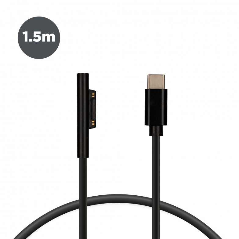 Cable de datos 60W Ksix, largo 1,5m, compatible con Microsoft Surface, USB-C, Negro