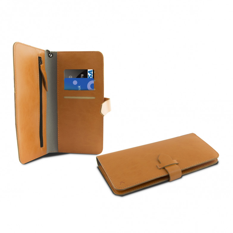 Funda con tapa para Universal para smartphone, Semirrígida, Espacio para tarjetas y billetes, Naranja