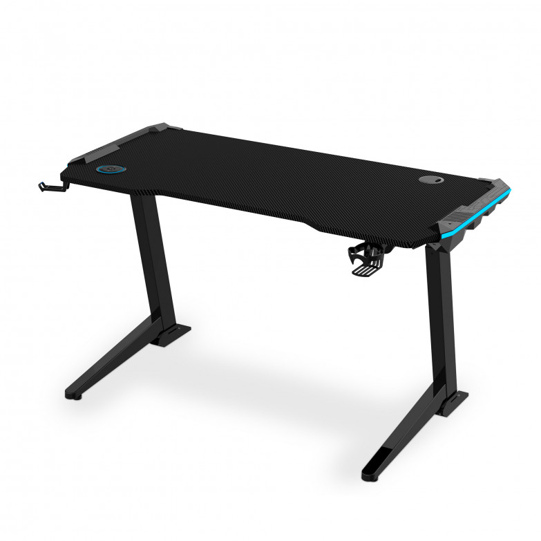 Gaming desk, Adjustable height, RGB LED lights, Built-in manual control, 100V, Black