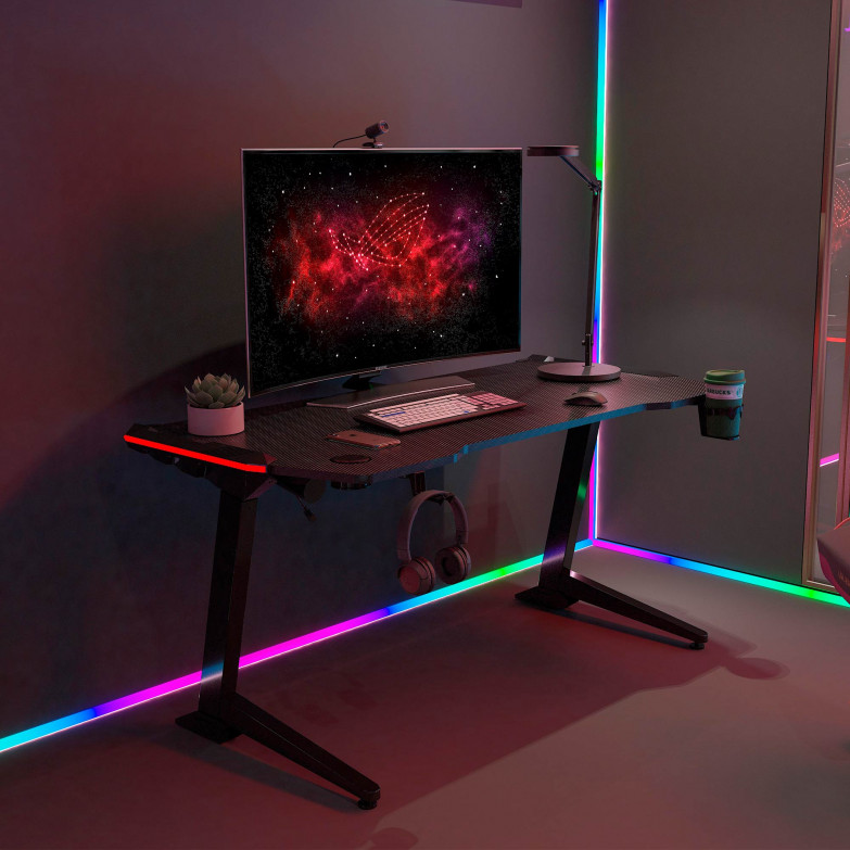 Gaming desk, Adjustable height, RGB LED lights, Builtin manual control