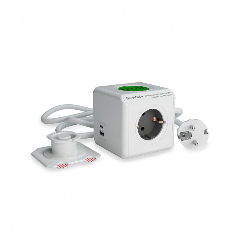 ALLOCACOC Modular socket, 3 power outlets, Wireless charger, A + C USB outputs