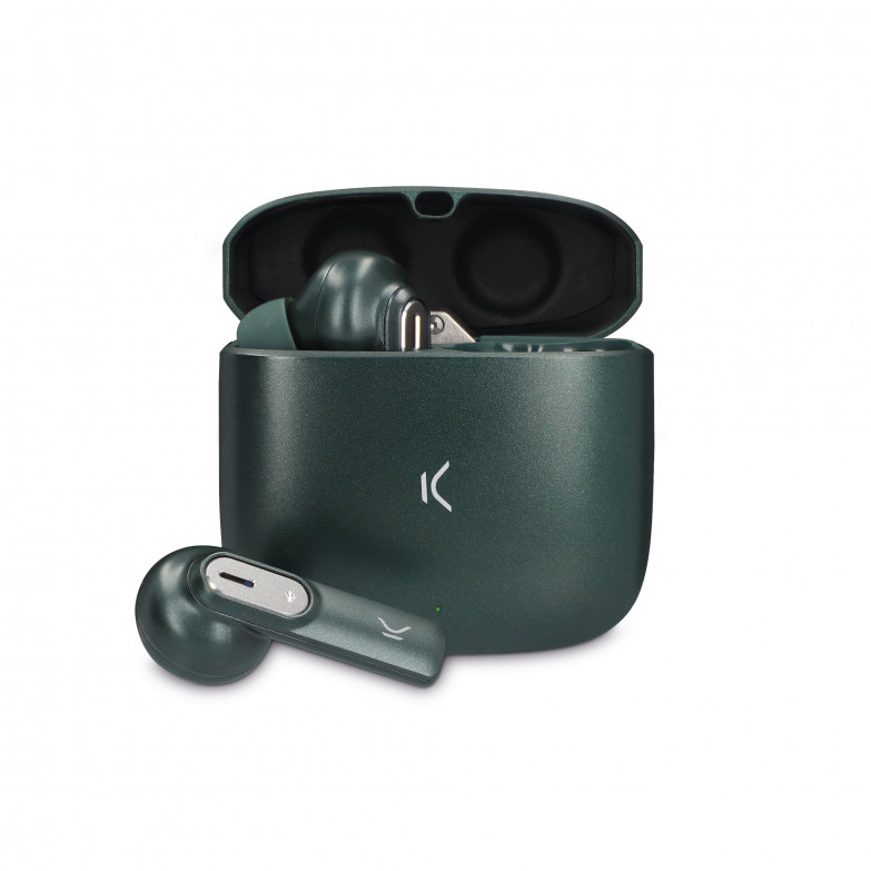 Ksix Spark wireless earphones, Metallic case, 7+20 h autonomy, Touch control, Voice assistants, Calls, Militar green