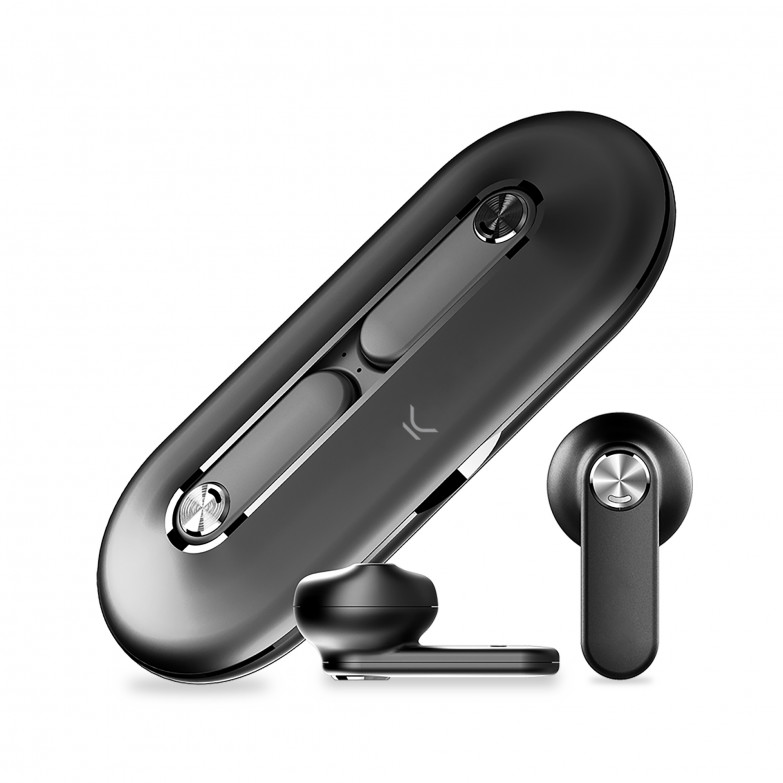 Auriculares inalámbricos Ksix Leaf, Diseño ultrafino en metal, Autonomía 4+18 h, Control táctil, Llamadas, Negro