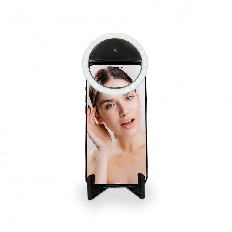 Aro de luz KSIX, Formato pocket, Soporte incluido, Compatible para smartphone y ordenador