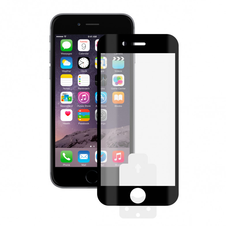 Protector de pantalla para iPhone 6, iPhone 6S, Vidrio templado, Grosor 0.33 mm, Negro