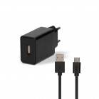Contact 10W Wall Charger, USB A + 1 m USB-A to Micro-USB cable, Black