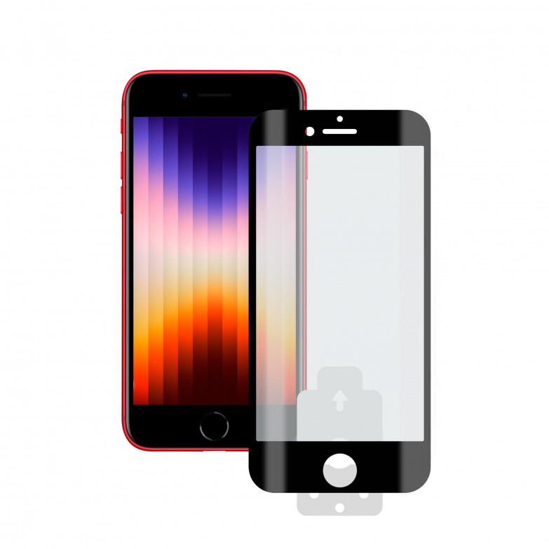 Protector de pantalla para iPhone SE 2022, SE 2020, 8 y 7, Vidrio templado, Grosor 0.33 mm, Negro