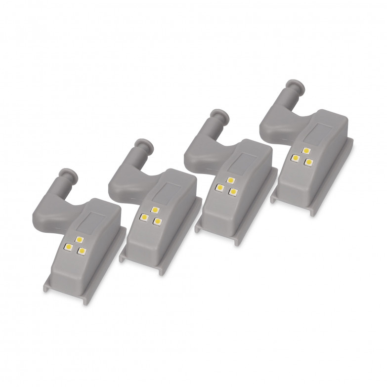 Pack de 4 bisagras LED, Interruptor, Iluminación 3 LEDs, Blanco cálido 3.000K