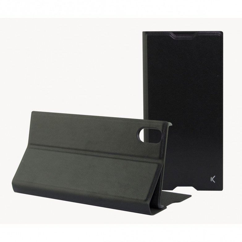 Funda con tapa para Sony Xperia XA1 Plus, Rígida, Standing, Negro