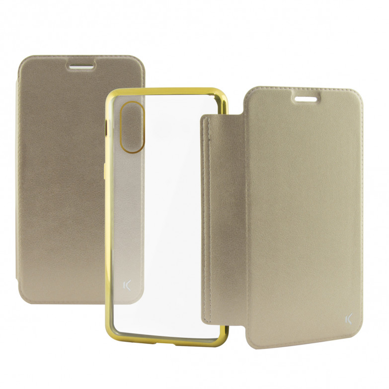 Ksix Metal Folio Case Tpu For Iphone X, Xs Gold