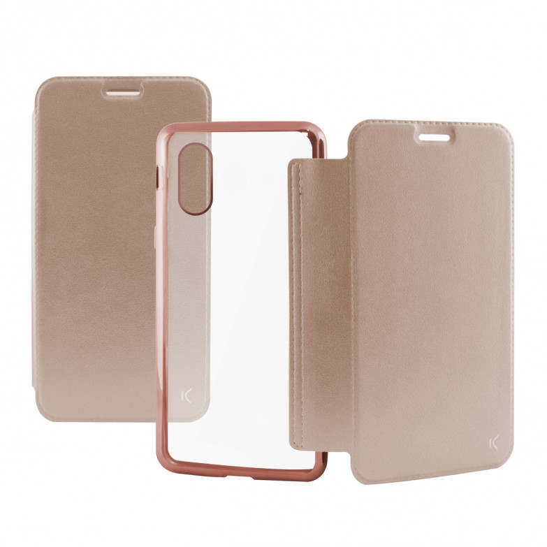 Funda con tapa para iPhone X, iPhone XS, Semirrígida, Rosa